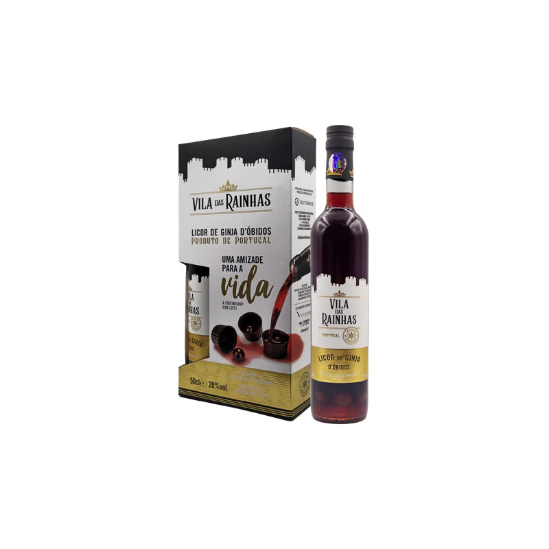 LICOR DE GINJA D'ÓBIDOS COM COPOS DE CHOCOLATE 50 CL | Vila Das Rainhas | Garrafeira Genuína - Genuinamente apaixonados pelo Vinho